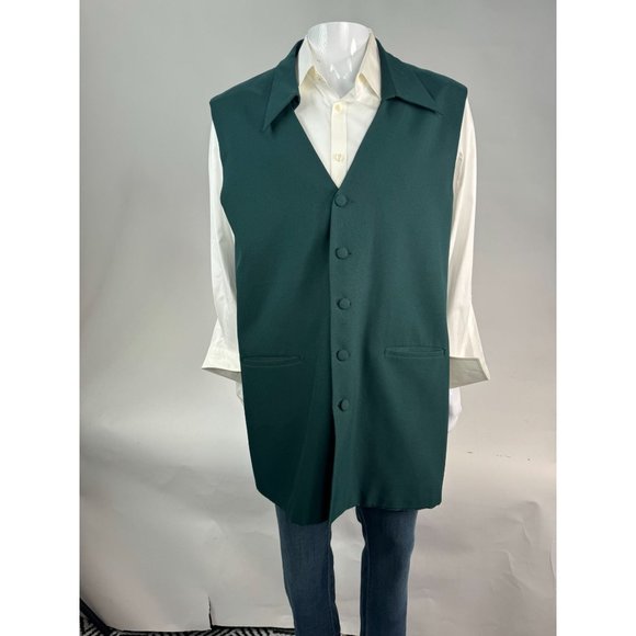 Giorgio B Tunic Vest With Collar Size 48 Green Polyester Fabric Covered Buttons - Picture 5 of 16